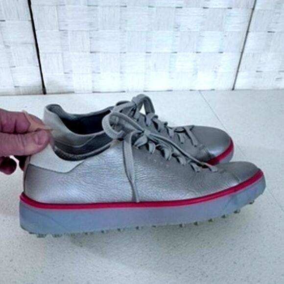 "ECCO" Women's,Golf Tray‎ Hydromax,Spikeless Shoes,Metallic Silver Orange Sz 38 - Picture 2 of 9